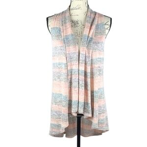 Soft Open Muted Striped Sleeveless Shrug Sweater, L